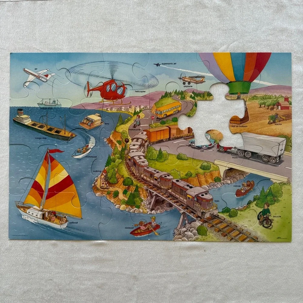Transportation Floor Puzzle 24 Pieces 2x3 Ft Vintage Educational 1 Piece Missing